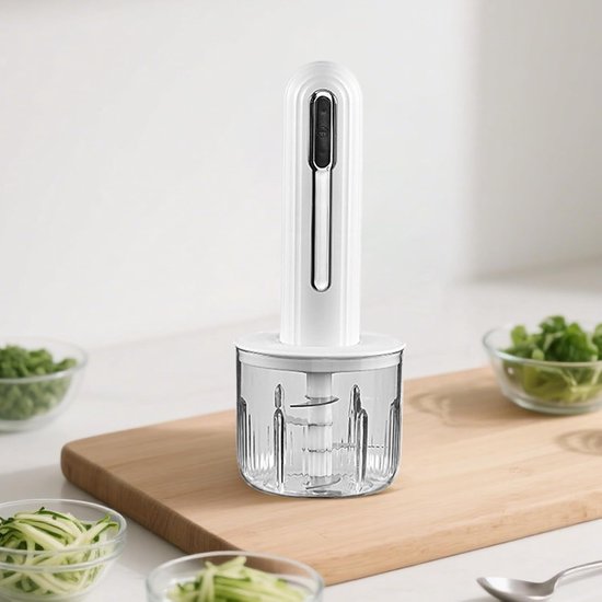 Kleine Elektrische Hakker - Keukenmachine Knoflook - Snel Ingrediënten Snijden - USB-oplaadbaar Draadloos - 400 ml - Wit — afbeelding 5