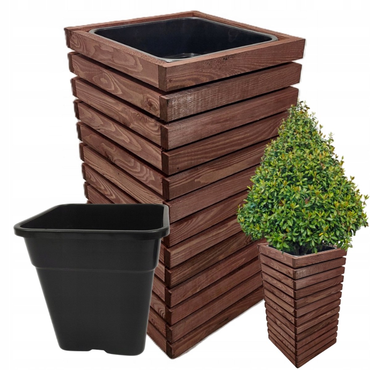 Houten Terrasdonzen met 18L Inzet - 68x35x35cm