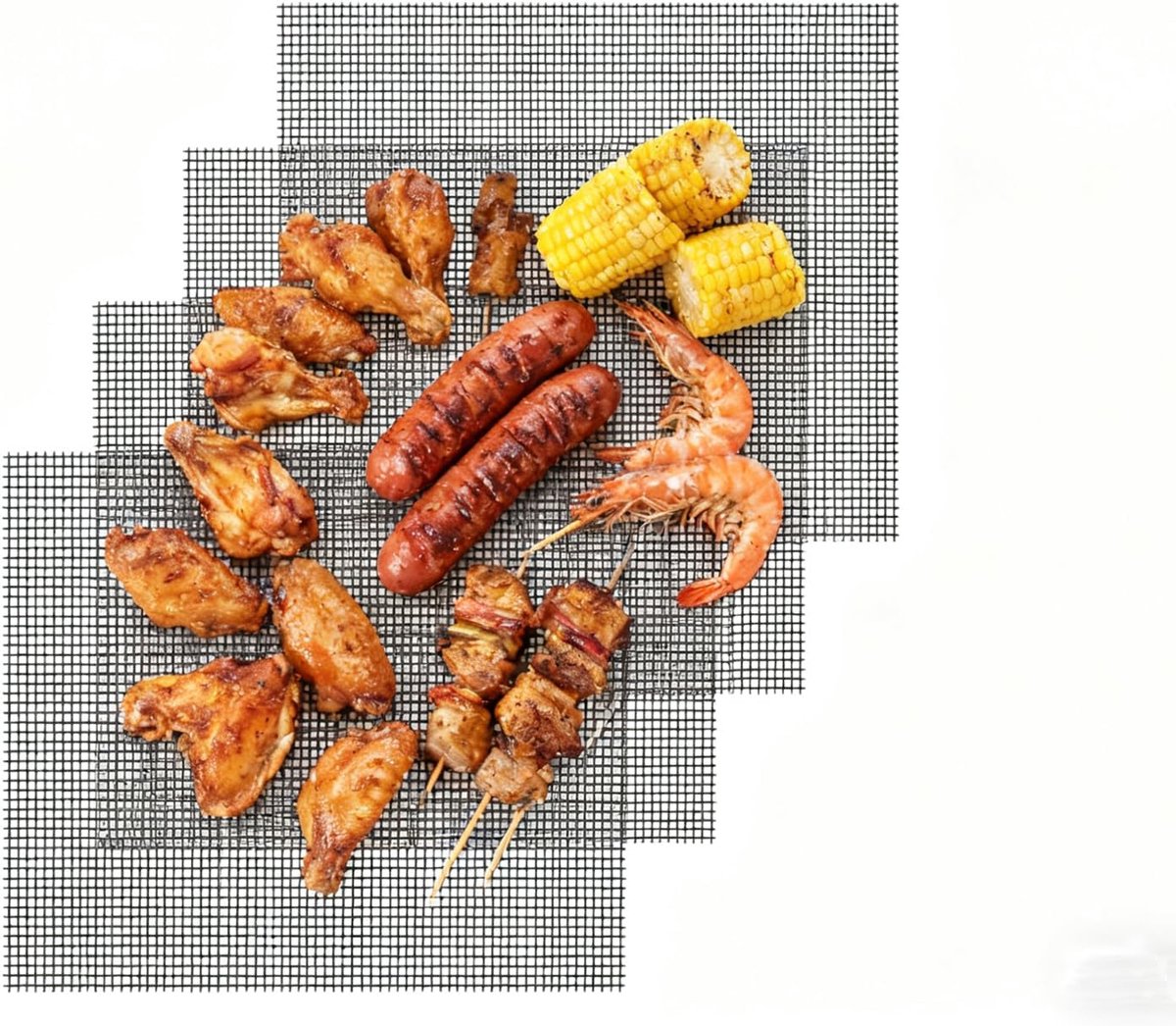 Grillmatten set 4 stuks - 42 x 36 cm - herbruikbaar en antiaanbak - ideaal voor vlees, vis en groenten - ShopVlot