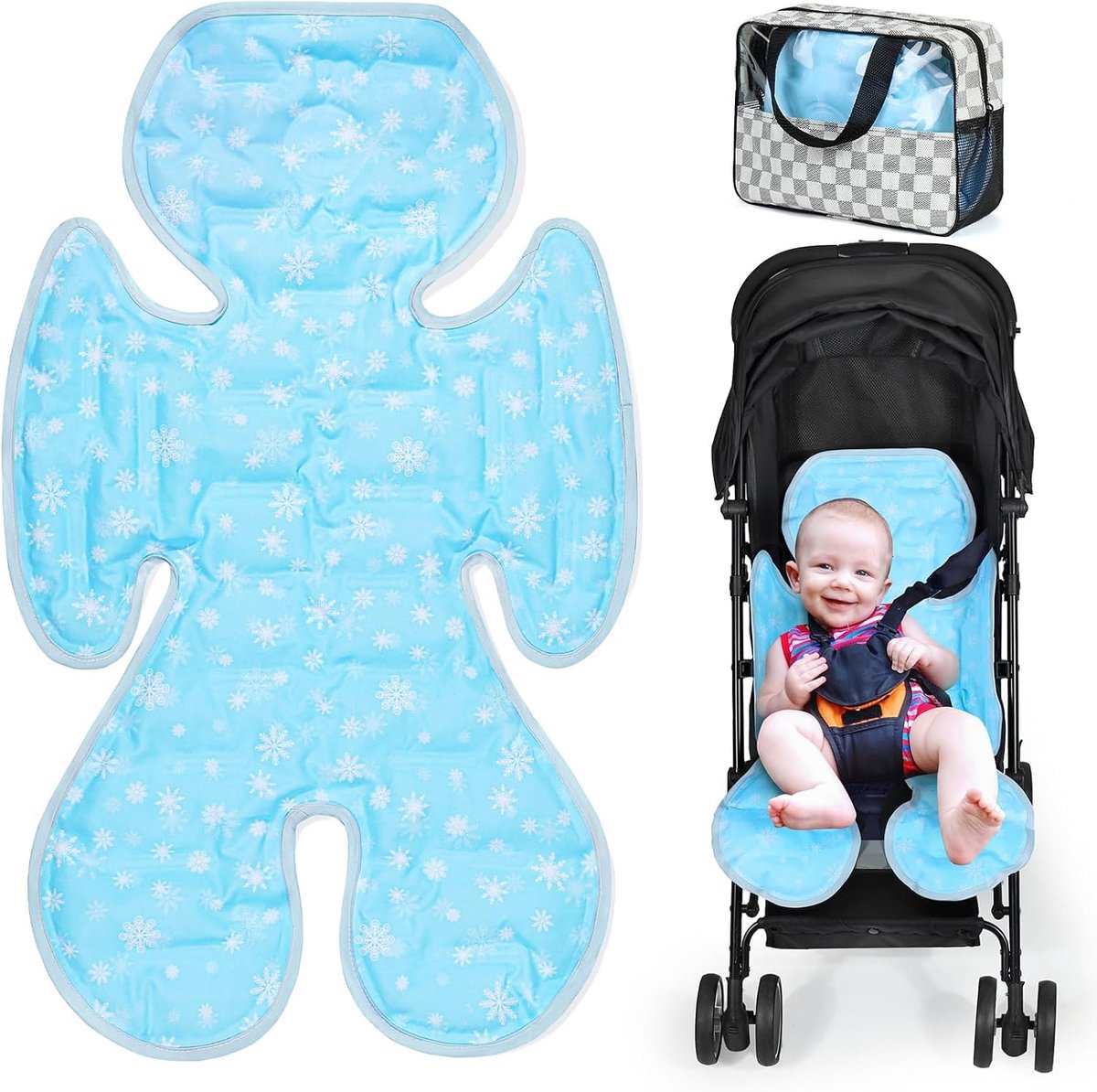 Zitkussen voor kinderwagen - groot gel koelmat - omkeerbaar - comfort in de zomer - ShopVlot