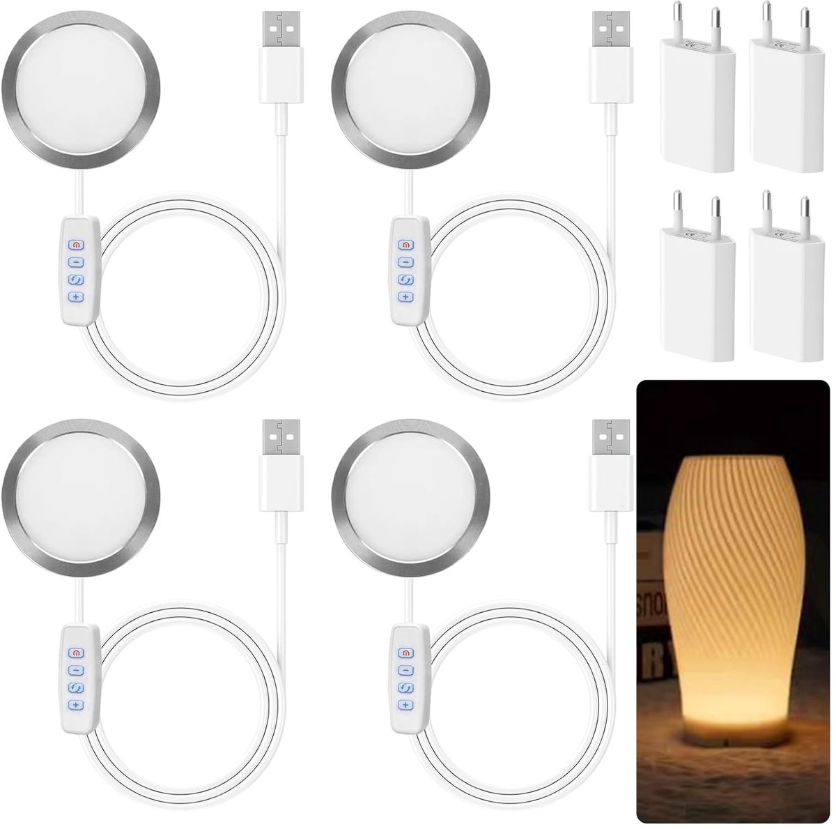 LED lamp set 3D printer - 4 stuks - creatief ontwerp - ideaal voor nachtlampjes - SnelShoppen