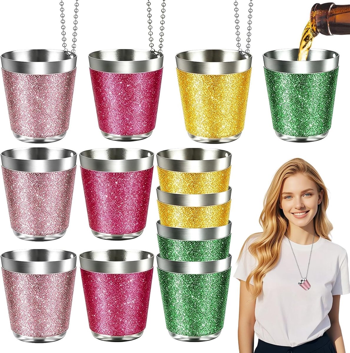 Borrelglazen 30 ml - 12 stuks - met hangkettingen - perfect voor vrijgezellenfeest - SnelShoppen