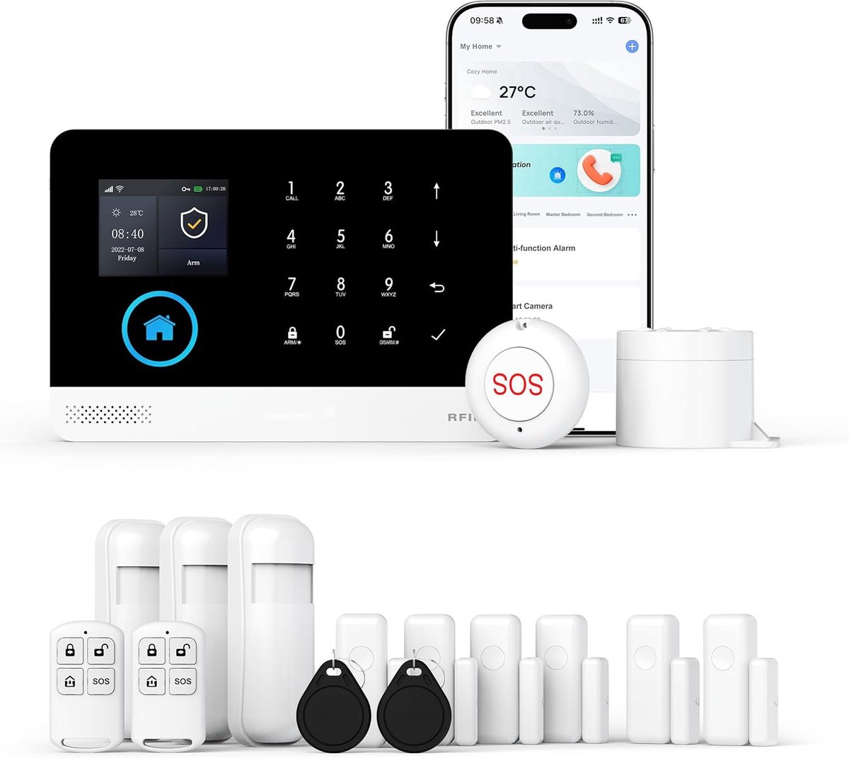Draadloos thuisalarm - Wifi inbraakbeveiliging met app-besturing - 16 delen - Eenvoudig te installeren - SnelShoppen