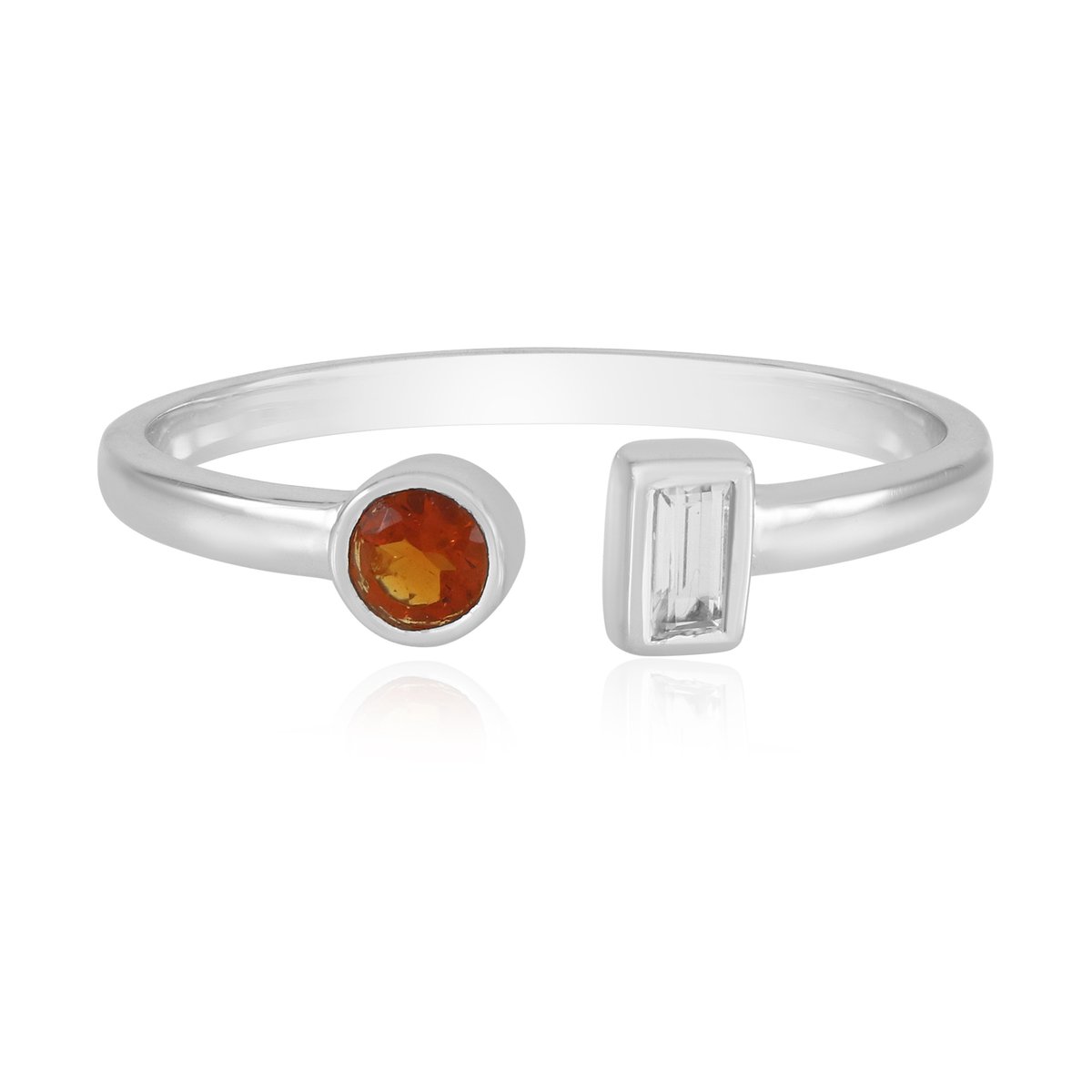Cavill - Elegante ring 925 Sterling zilver rhodium - Witte topaas 0,12 ct & Madeira citrien 0,14 ct - Baguette en ronde slijpsel
