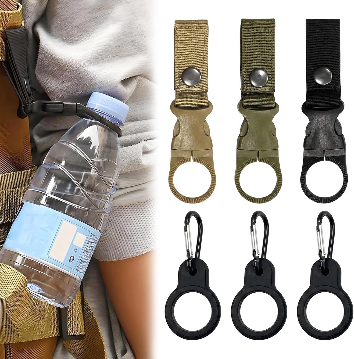 Flessenhouders voor riem en rugzak - 6 stuks nylon haken - waterflessenhouder - ideaal voor outdoor avonturen - SnelShoppen