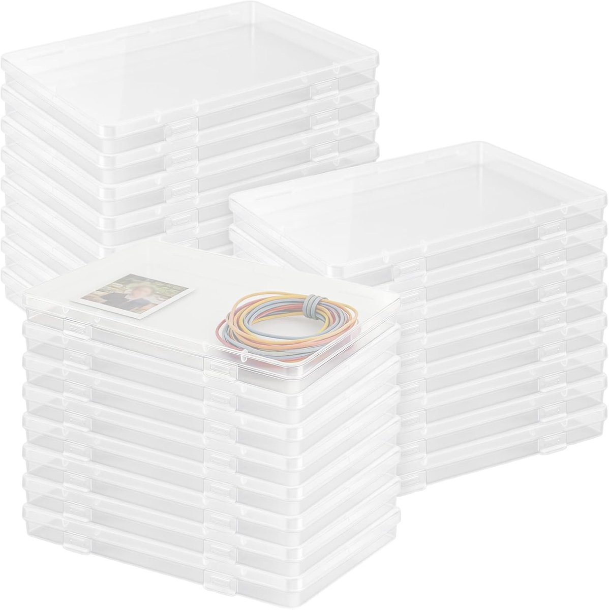 Fotoopbergdozen set van 24 - Transparant plastic - Met scharnierdeksel en dubbele vergrendeling - SnelShoppen