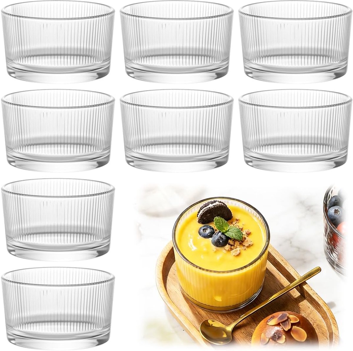 Dessertglazen set van 8 - 200 ml - transparant glas - perfect voor tiramisu en desserts - SnelShoppen