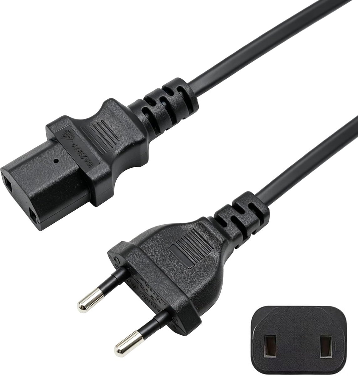 Powercord CEE 7/17 naar C17 1,5 m - 2-polige kabel - Plat stekker ontwerp - SnelShoppen