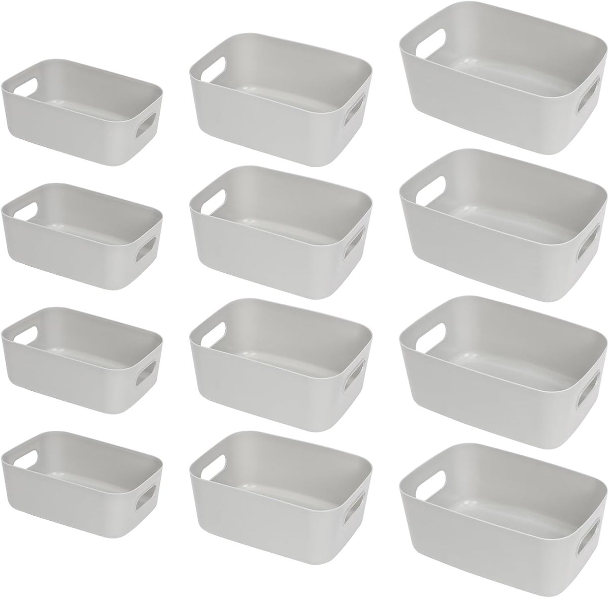 Opbergdoos 12 stuks - Grijs kunststof - Diverse maten - Perfect voor keukenopslag - SnelShoppen