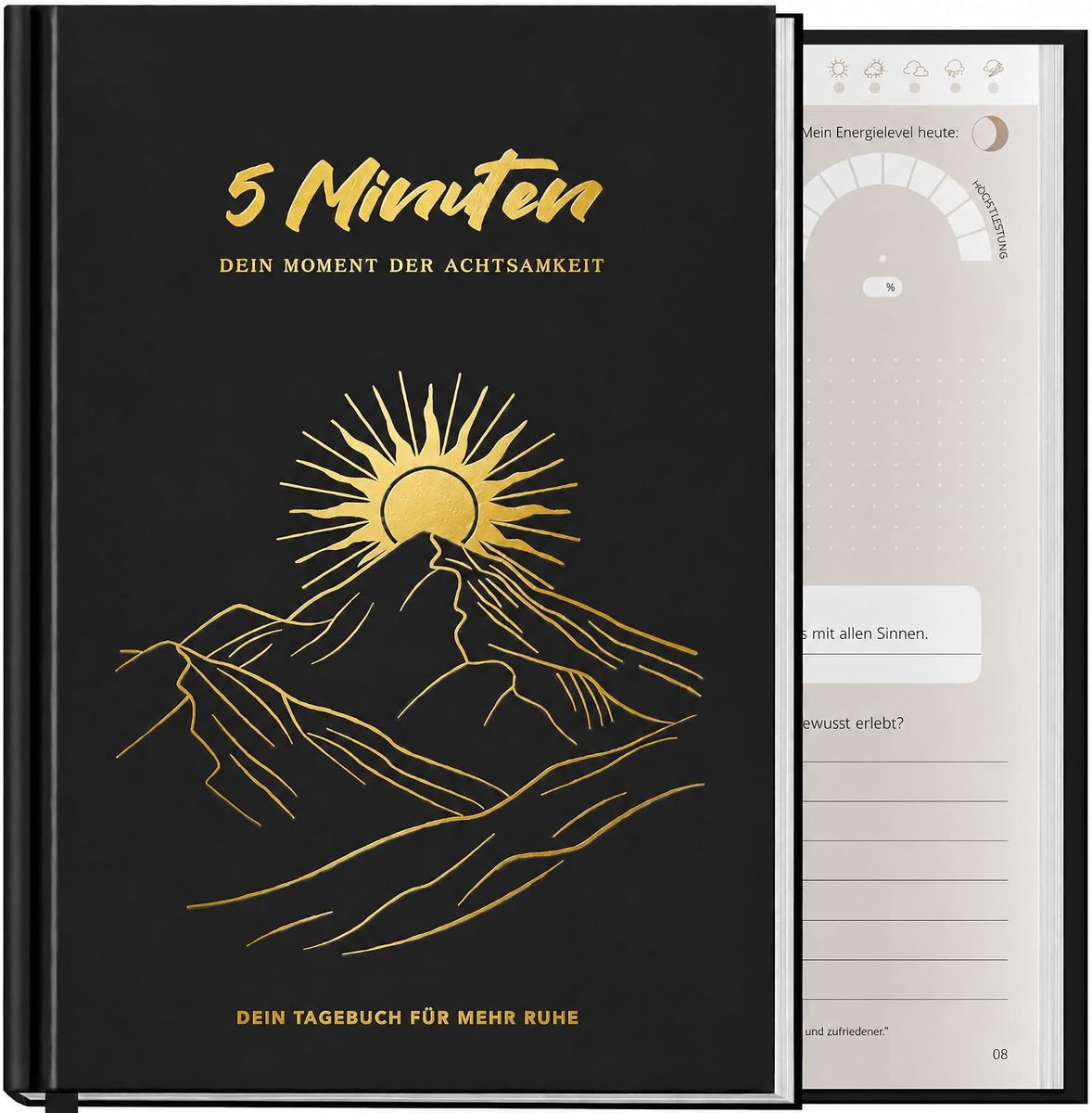 Personal Organizer 5 Minuten - Zonnemotief - Donkergrijs - Perfect voor dagelijkse planning - SnelShoppen