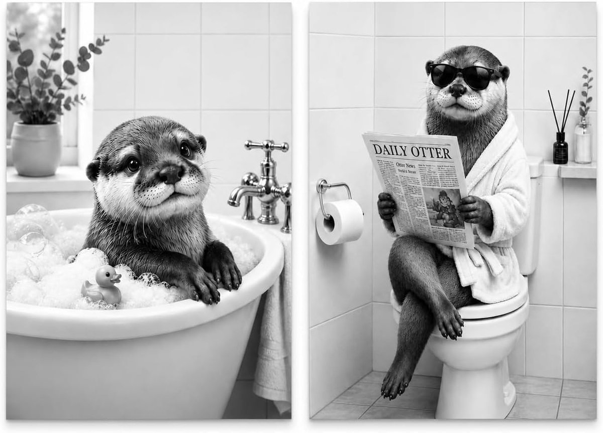 Set van 2 posters - 21 x 30 cm - grappige nutria - decoratie voor badkamer - SnelShoppen