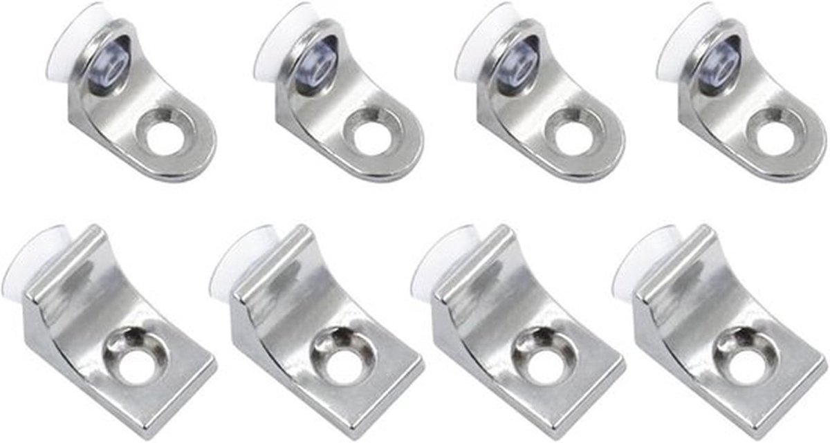 Set van 8 metalen plankondersteuningspinnen in ronde en vierkante uitvoering met transparante kunststof afwerking voor stevige meubelplank bevestiging