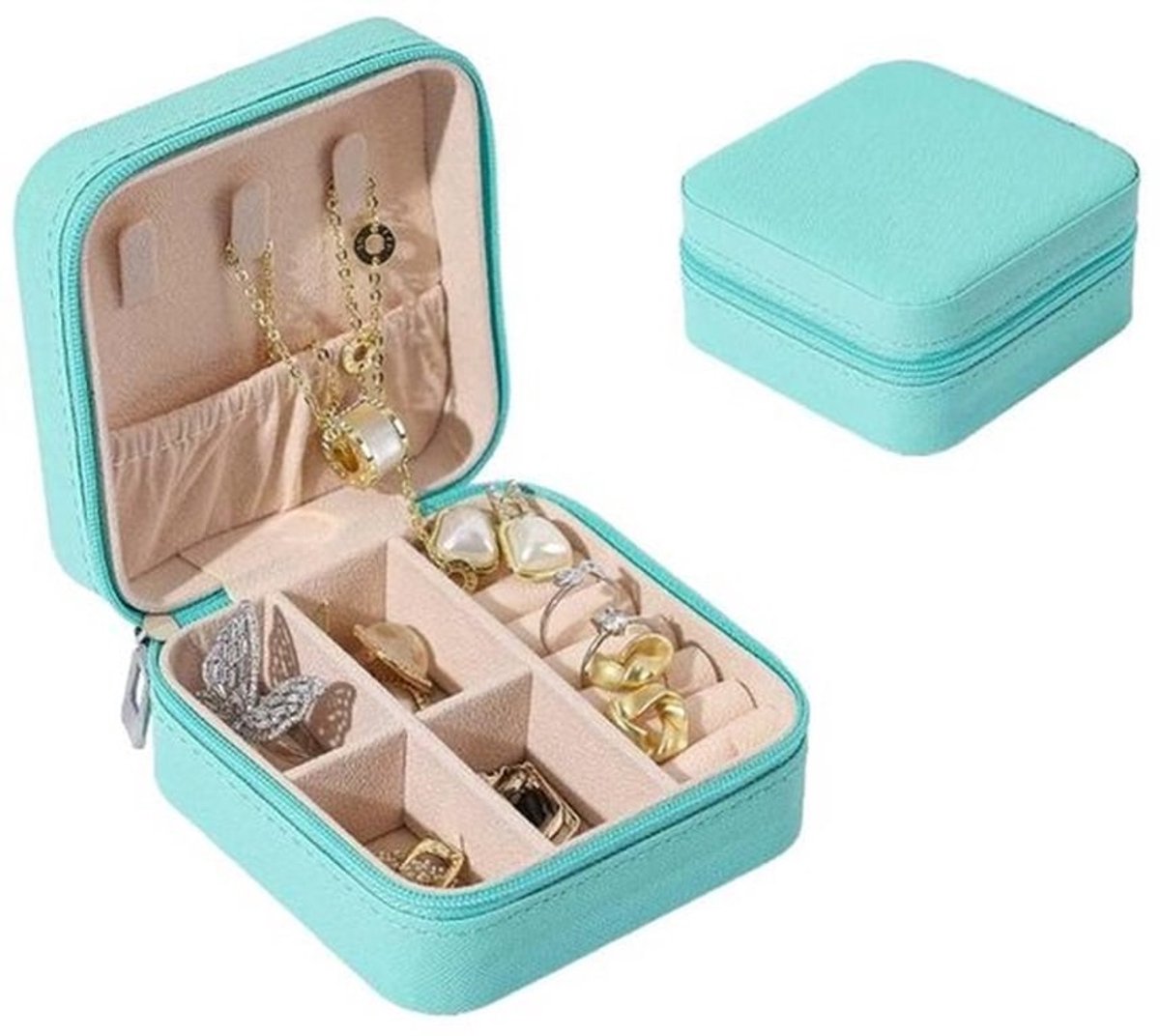 Reisjuwelendoos voor Vrouwen, Mini Draagbare Juwelendoos Organizer, PU Leer, Cadeaus voor Tienermeisjes, Moederdag, Valentijnsdag, Juwelenkoffer voor Vrouwen, Meisjes (Blauw)