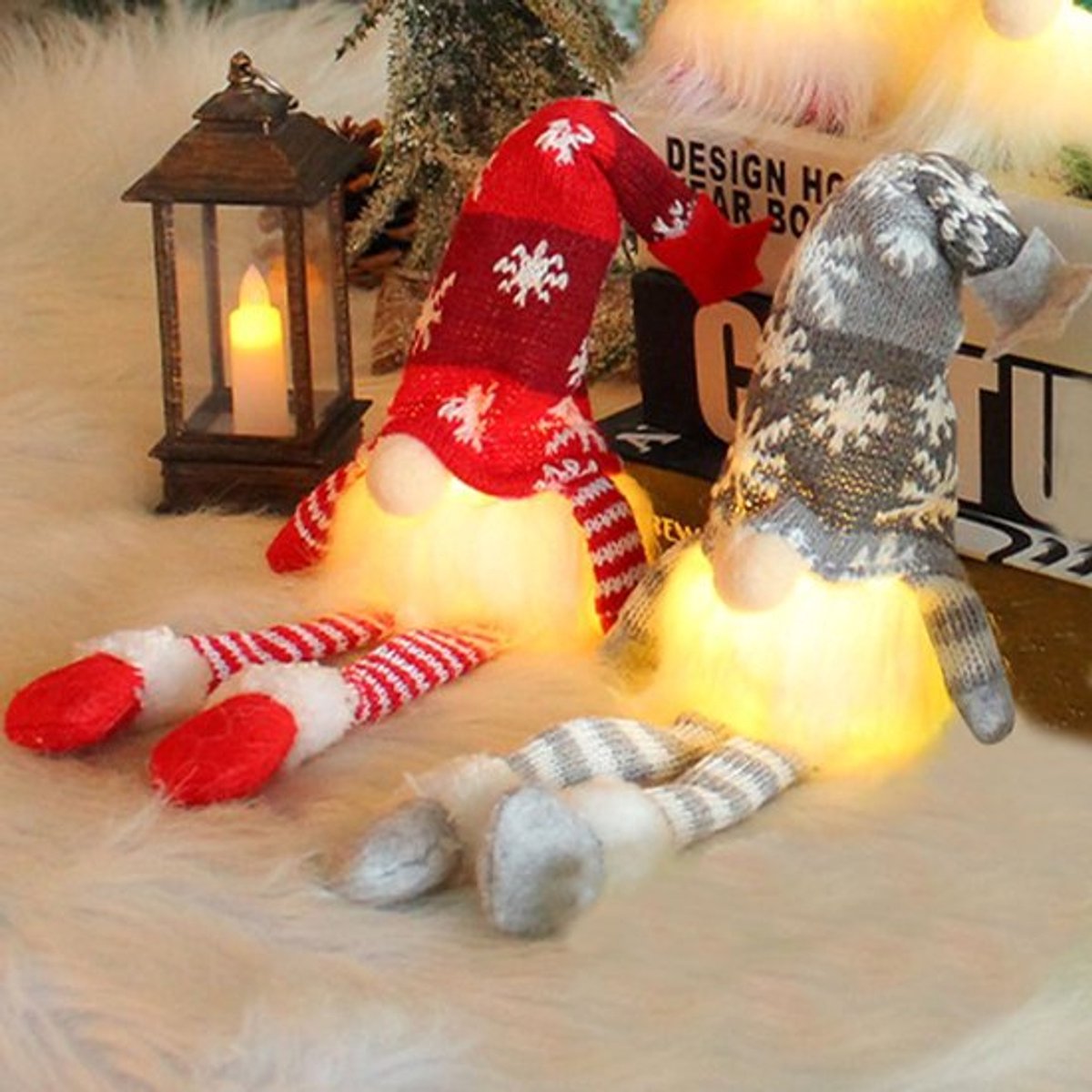 2 stuks kerstdecoratie, kerstgnom, verlichte LED kerstdecoratie, binnen kerstdecoratie, kerstgnom accessoires, gnomes, kerststof