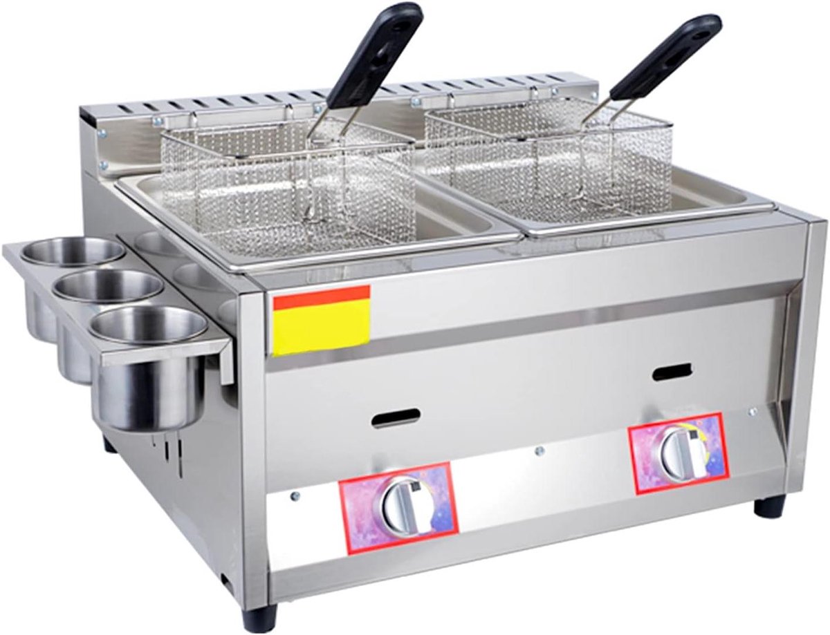 Gasfriteuse - Friteuse met mand - Thuis Frituren - Dubbele RVS Tank - Grote Capaciteit - Zilver