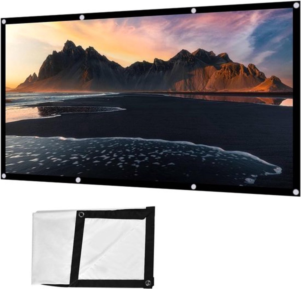 Draagbaar en opvouwbaar projectiescherm van 120 inch met 16:9 beeldverhouding, wit en kreukvrij, ideaal voor binnen en buiten gebruik zoals thuisbioscoop en reizen