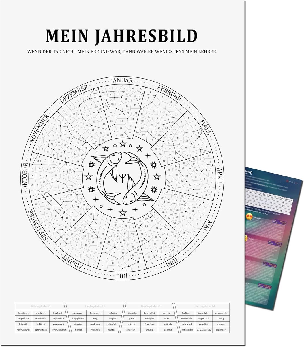 Jaar kalender A3 - Vis sterrenbeeld - Creëer je eigen jaarbeeld - Focus op mindfulness - SnelShoppen