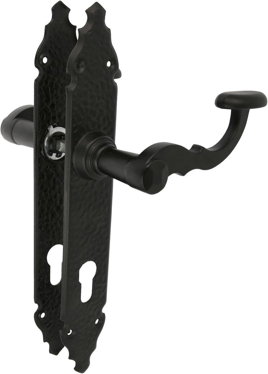 SnelShoppen - Set van 2 Deurgrepen voor Passage Deuren - Forged Zamak met Sleutelgat voor Inbouwsloten - 280x45x3,5mm - Zwart en Decoratief - Perfect