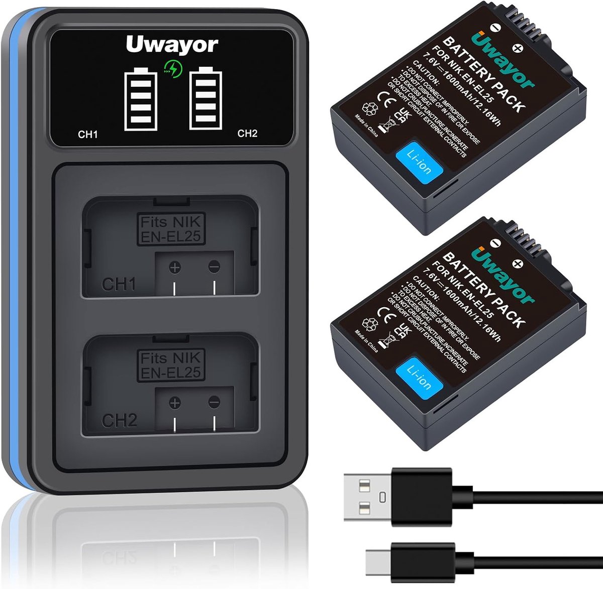 Reservebatterij EN-EL25 met oplader - krachtige accu - lang gebruiksduur - ideaal voor camera - ShopVlot