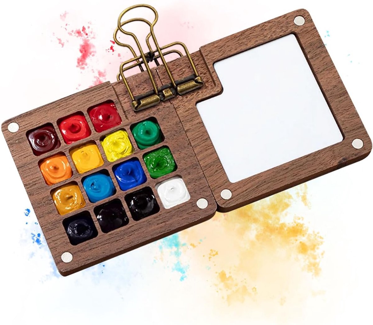 Mini Palette Portable Sketchbook - 15 Compartimenten - Hout - Ideaal voor aquarel en acryl schilderen - ShopVlot