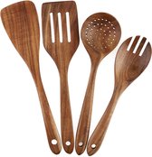 Houten kookgerei-set, 4-delig, voor anti-aanbak pannen