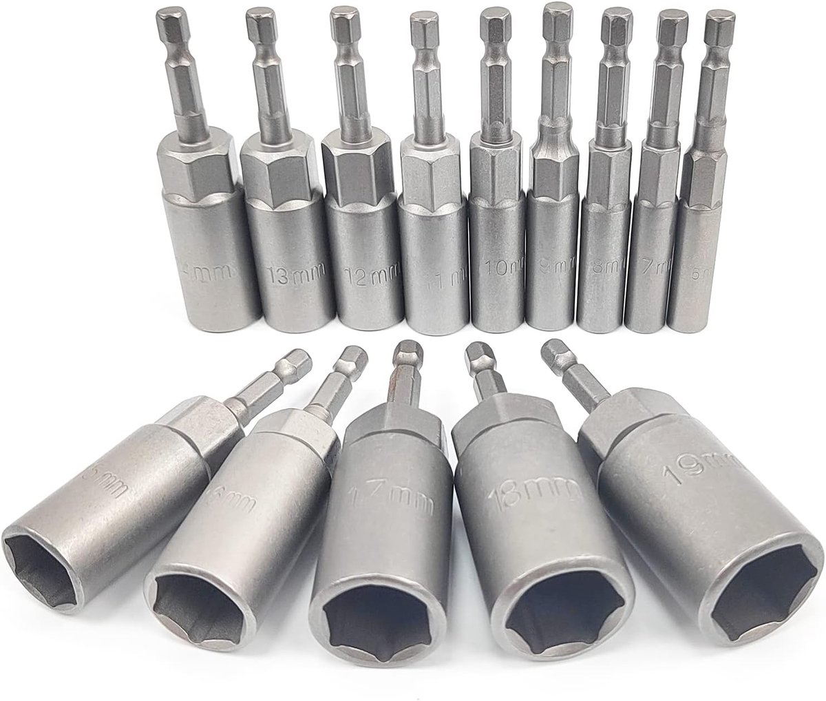 Hexagonale steekbusset 14-delig - chrome vanadium staal - diepe sleeves - perfect voor elektrische schroevendraaiers - ShopVlot