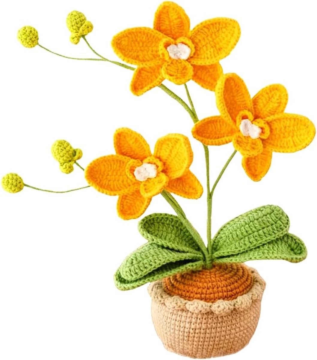Gehaakte orchideebloemen potplant - handgemaakt - met prachtige pot - perfect als cadeau - ShopVlot