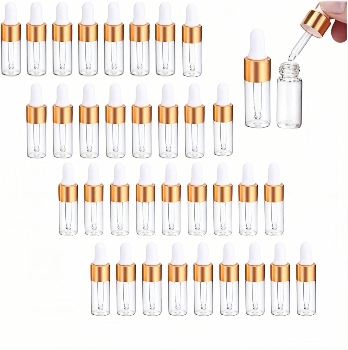Pipetfles 30 stuks - mini-pipetfles 3 ml - transparant glas - ideaal voor etherische olie - ShopVlot