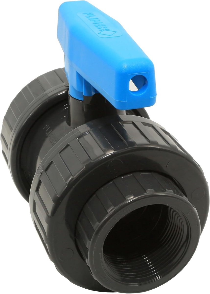 PVC 2-weg kogelklep 1 1/2 inch - grijs PVC-U - werkdruk 16 bar - ideaal voor zwembadinstallaties - ShopVlot