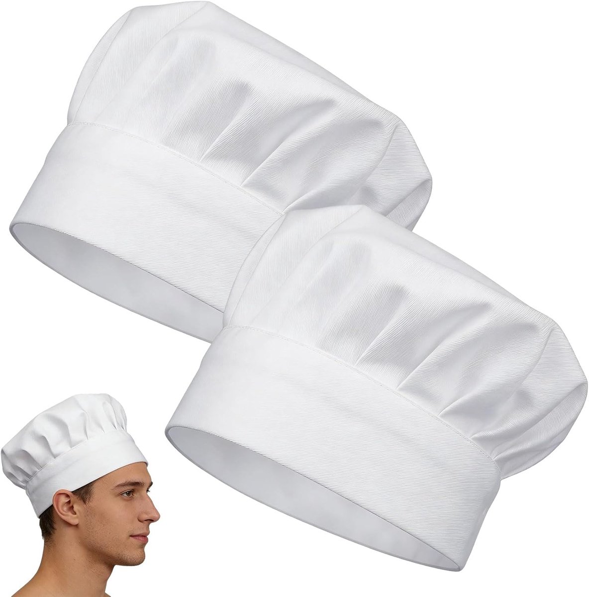 Koksmuts 2 Stuks - Witte Katoenen Koksmutsen - Verstelbaar voor Mannen en Vrouwen - Ideaal voor Thuis en Horeca - ShopVlot