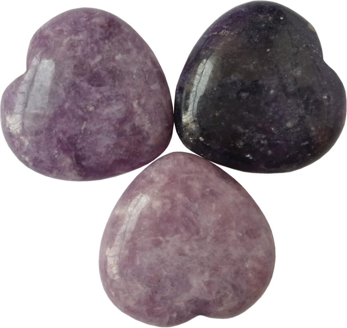 Healing stenen 3pcs 25mm - natuurlijke paarse lepidoliet - hartvorm - ideaal voor Reiki en meditatie - ShopVlot