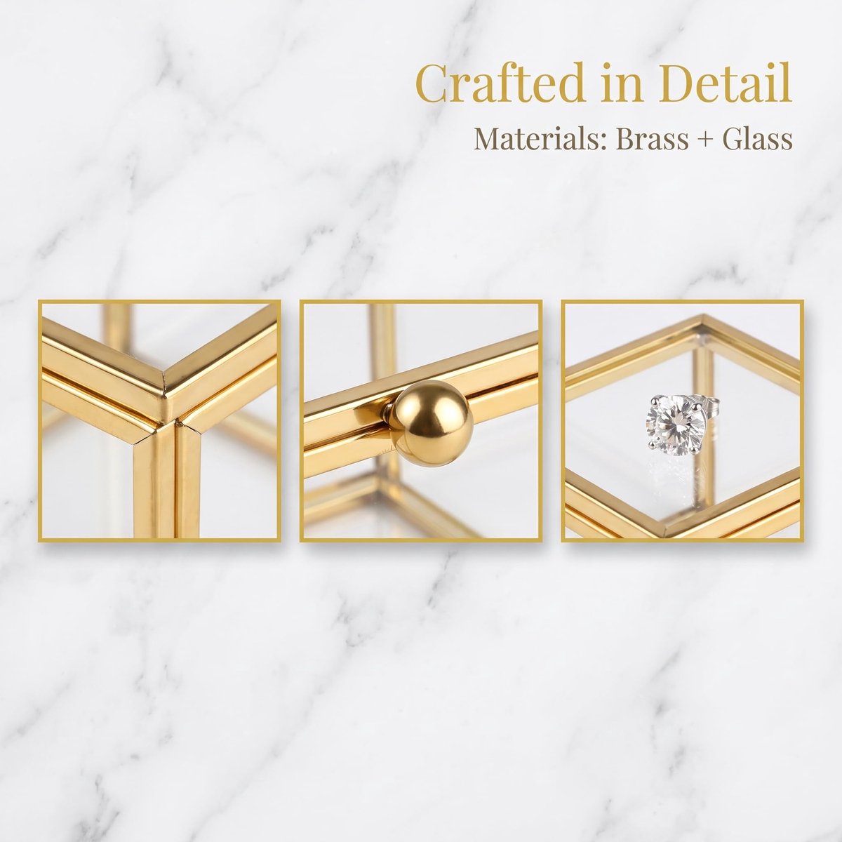 Sieradendoos vierkant - glas en metaal - geometrisch design - voor het bewaren van sieraden - ShopVlot