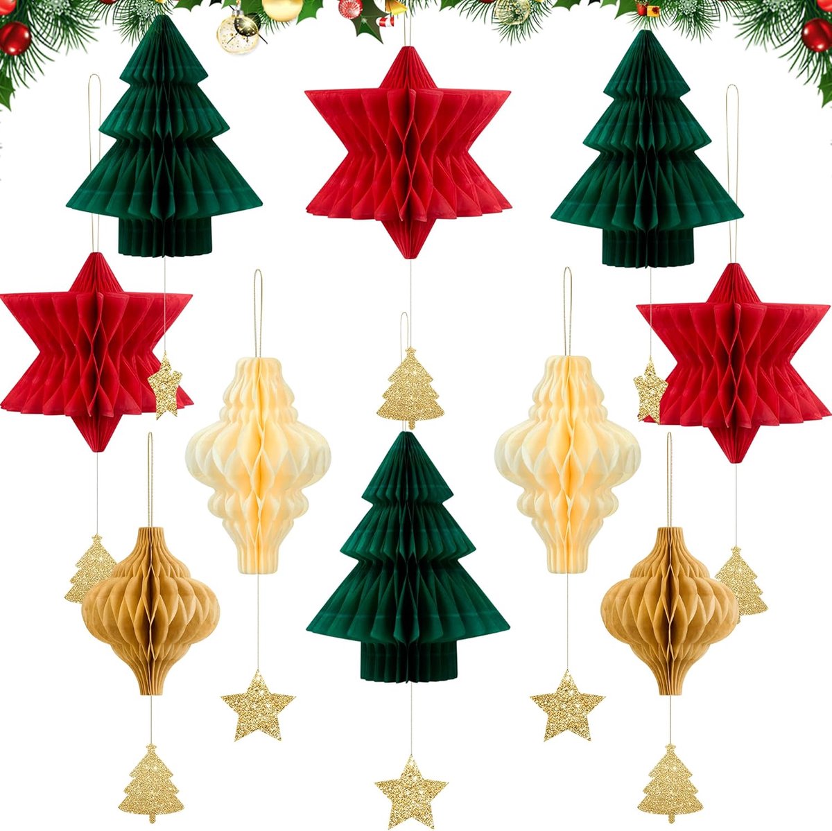 kerstornamenten 3D papier wafel - 10 stuks - hangende decoraties - unieke kerstversiering - ShopVlot