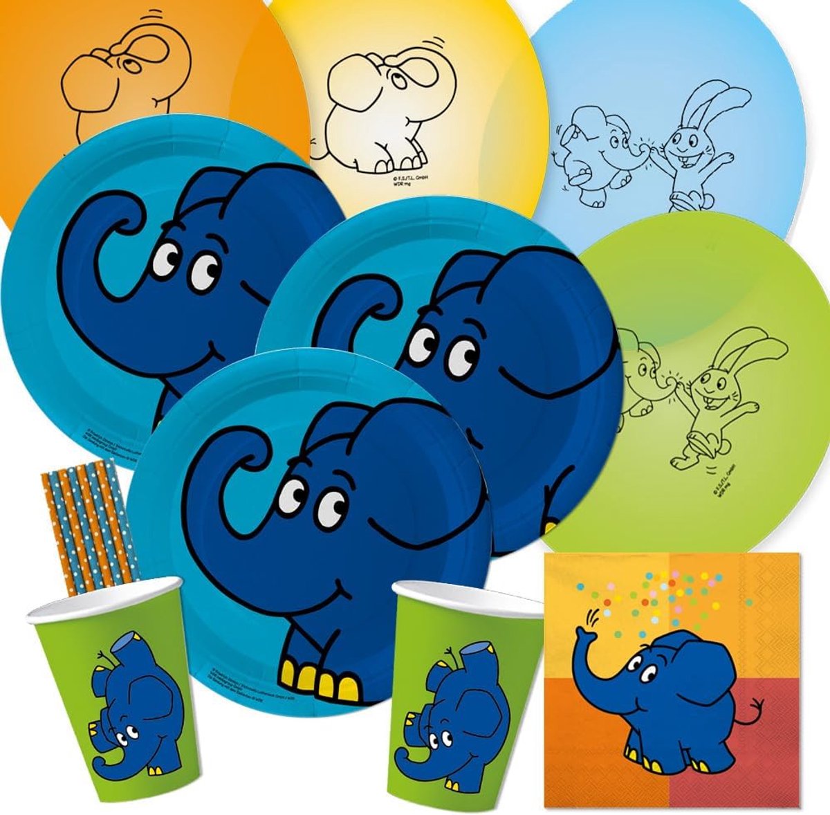 Feestset 52-delig - Olifanten thema - Borden, Bekers, Servetten, Ballonnen - Perfect voor kinderverjaardag - ShopVlot
