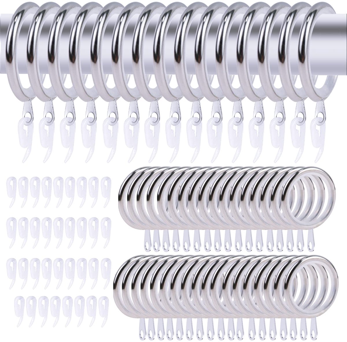 Gordijnringen set van 50 - zilver - 27 mm binnendiameter - ideaal voor raam- en bedgordijnen - ShopVlot