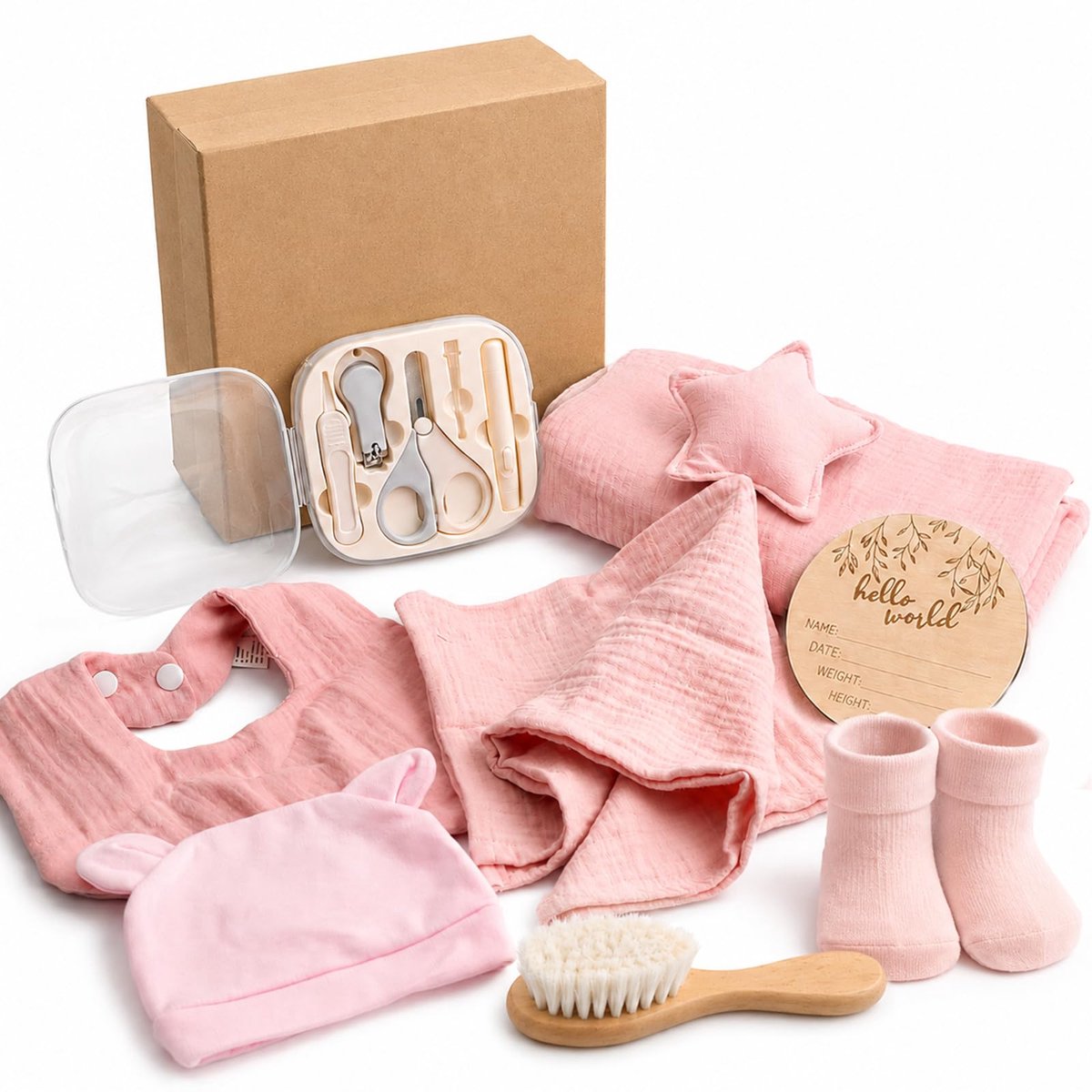 Baby geboorte set 8-in-1 roze unisex - cadeau voor pasgeborenen - compleet en praktisch - ShopVlot