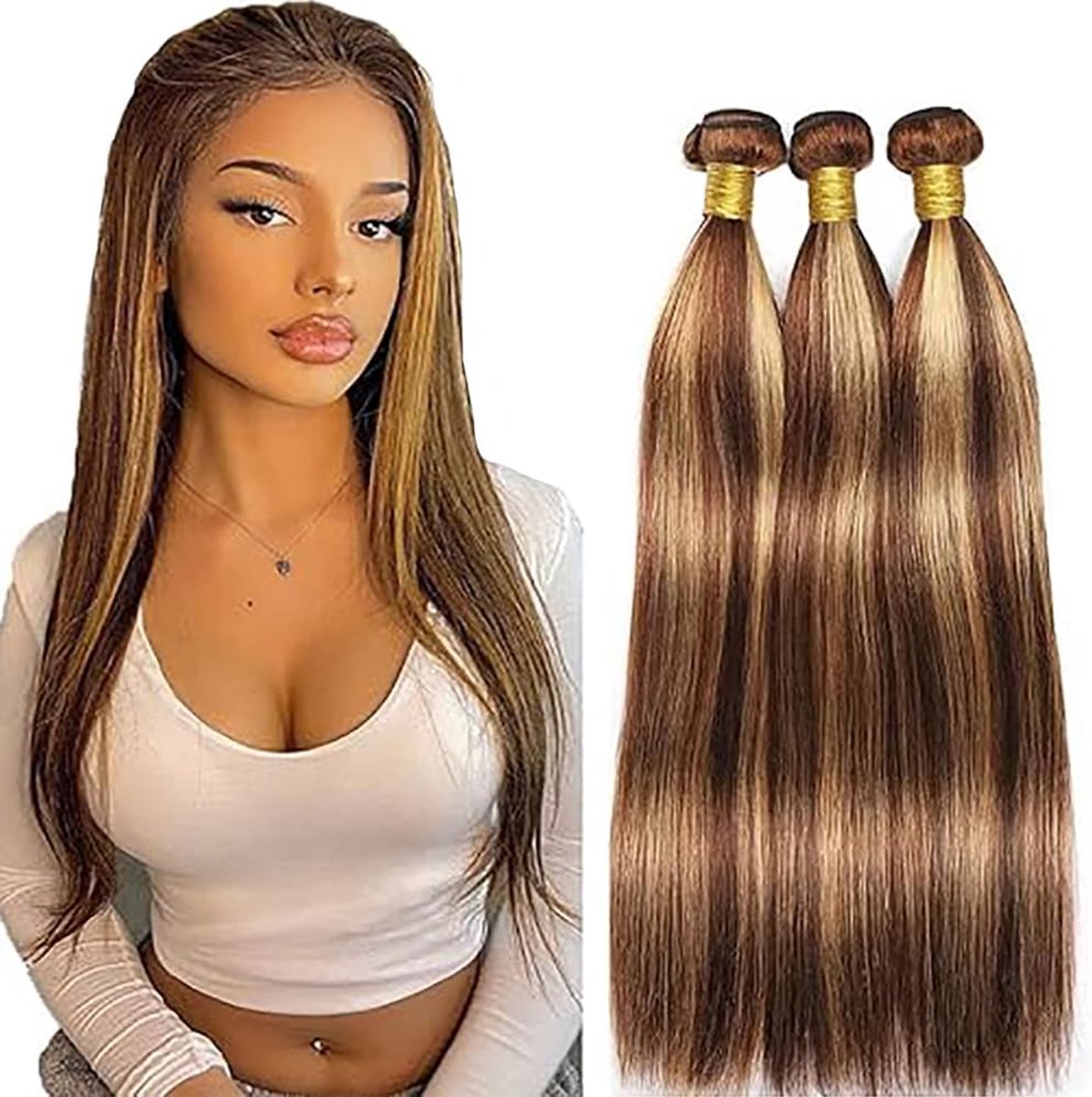 Menselijk haar bundles 34 inch - Highlight blond echt haar extensions - Dubbele machine weft - ShopVlot