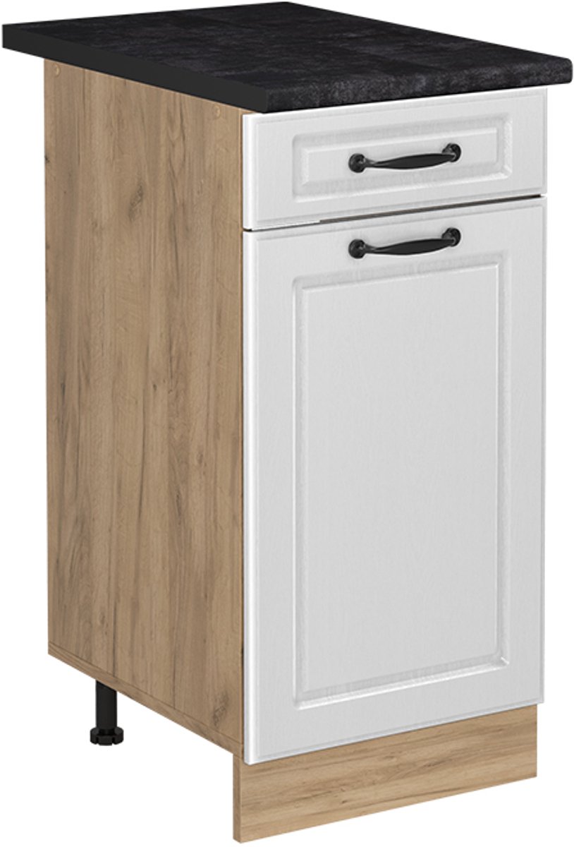 Vicco Keukenonderkast R-Line, Wit landelijk/Goudkleurig Eiken, 40 cm antraciet werkblad