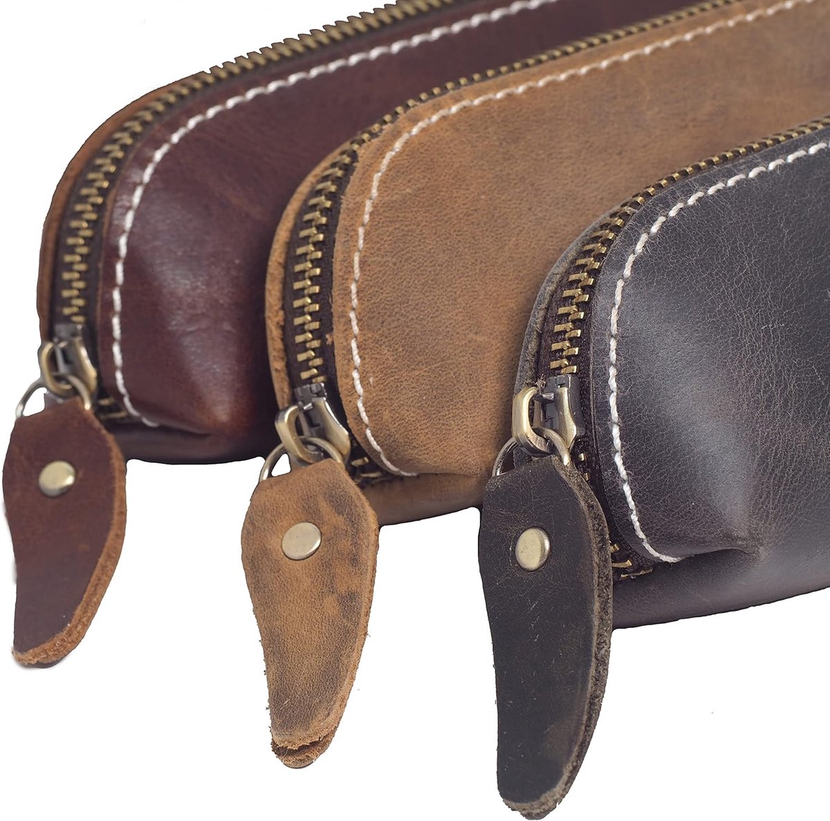 Pencil case compact 18x5x5 cm - hoogwaardig leer - handgemaakt - ideaal voor school en make-up - ShopVlot