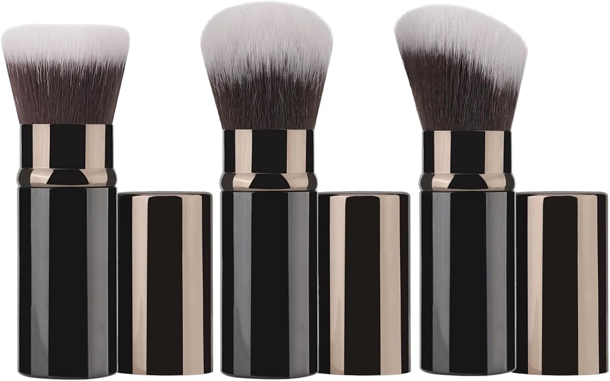 Kabuki make-upborstelset 3-delig - intrekbaar en draagbaar - beschermt borstelharen - perfect voor reizen - ShopVlot