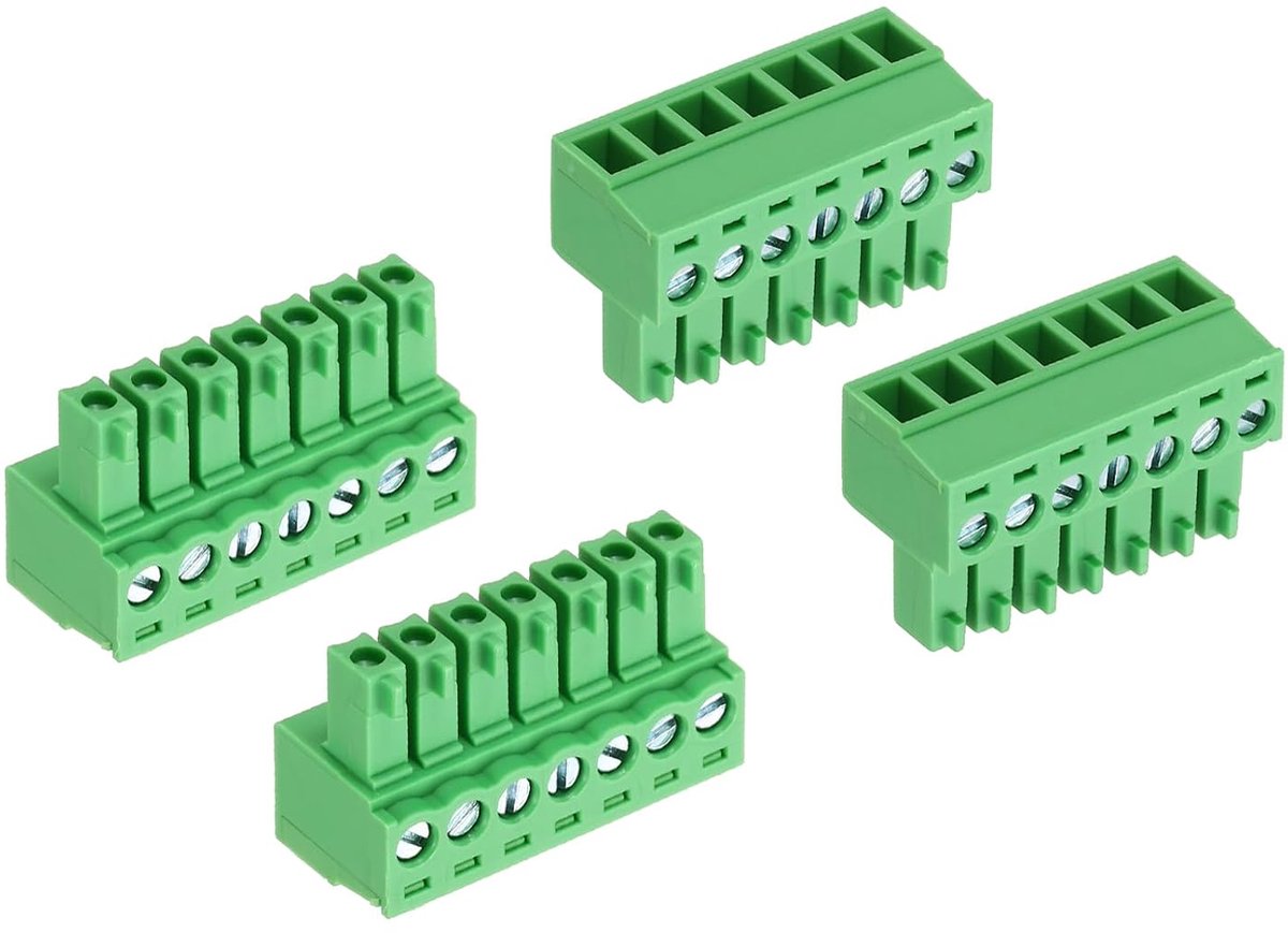 4 stuks PCB-klemmenblok, 300 V, 8 A, mannelijk, 7-polig, stap 3,5 mm, klemblok met schroeven voor printplaten, voor industriële doeleinden, elektronische projecten, groen