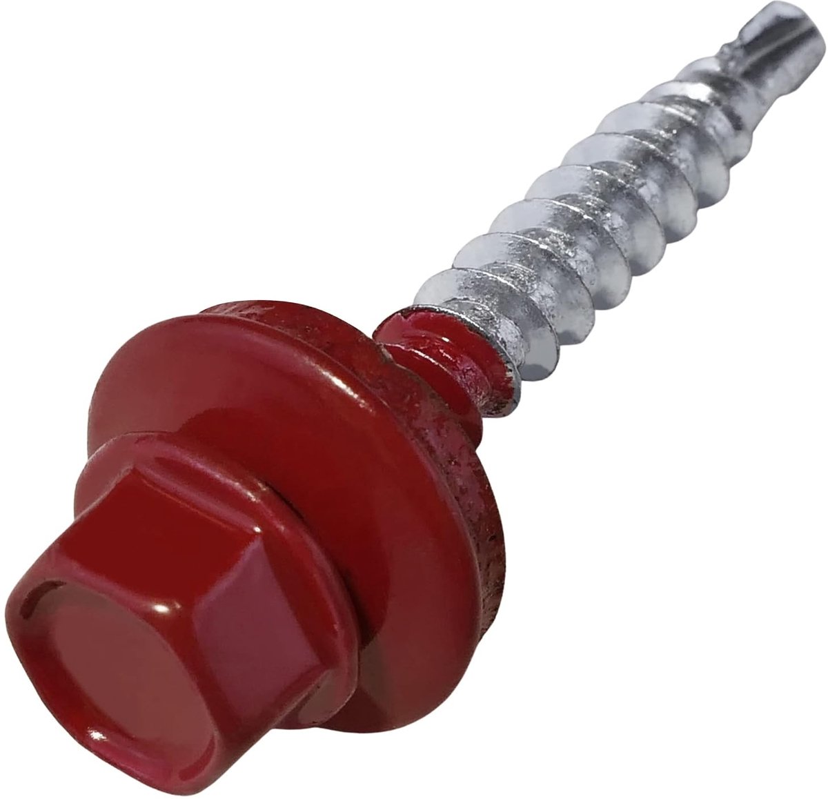 Zelfborende schroeven van metaal tot hout, Ø 4,8 x 35 mm + EPDM-afdichtschijf, gelakt in roodbruin RAL 3011, kopafdruk 8 mm, zeskant - van staal