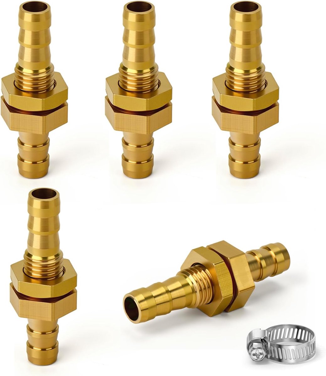 5 stuks Messing Doorvoer Rechte Slangaansluiting met Weerhaken 6mm, Panelmontage Pagoda Slangaansluiting met Weerhaken, Doorvoer Adapter met Weerhaken voor Lucht Brandstof Water Pneumatica