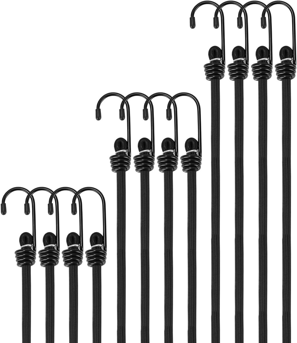 Spanband met haak 12 stuks Spanband Duurzame Elastische Expander Multifunctionele Bagagespanner Rubber Touwspanner voor Camping Motorfiets Auto Fiets Meubilair Zwart