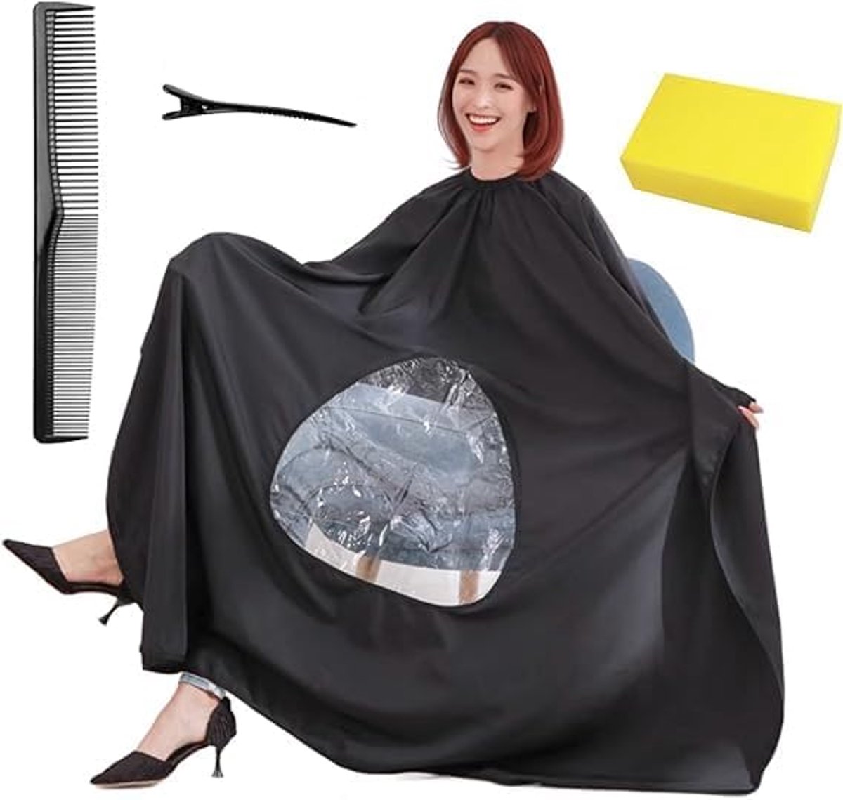 Kapperscape voor het knippen van haar, haarkleuring en 1 tondeuse, 1 kam, 1 haarclip, Zwart, Eén maat