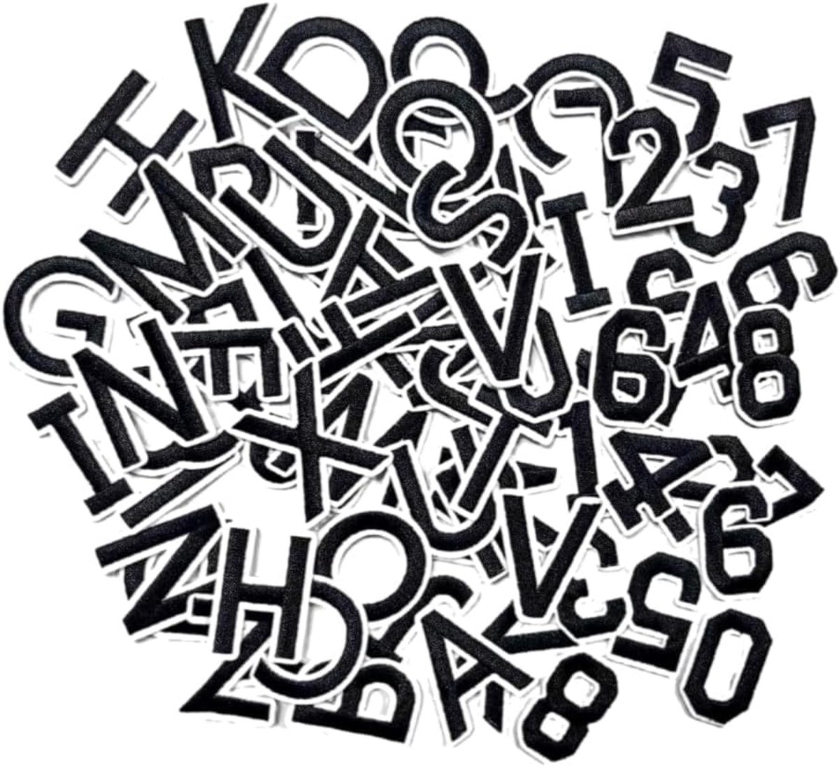 72 stuks zwarte cijfers/letters borduurwerk, patchwork, cartoon, strijkplaatje, opstrijkplaatje, strijkplaatjes, strijkplaatjes, applicatie, doe-het-zelf, strijkplaatjes voor T-shirt, vest, rugzakken