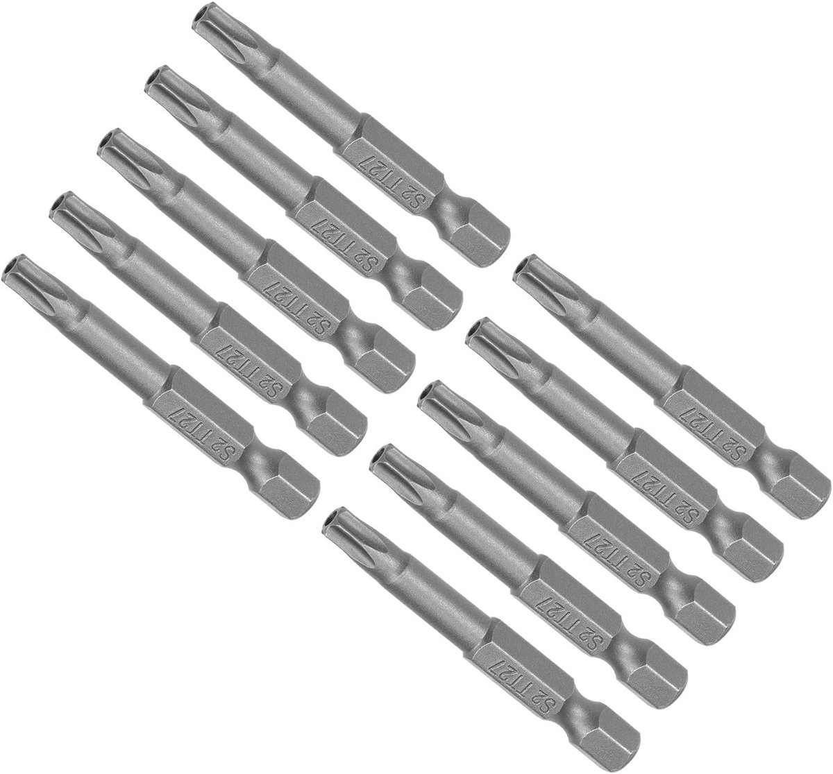 10 stuks T27 Torx-kopschroevendraaierbit, 5,1 cm lang, 1/4 inch zeskantschacht, magnetisch, veiligheid, sabotagebestendig, 10 stuks