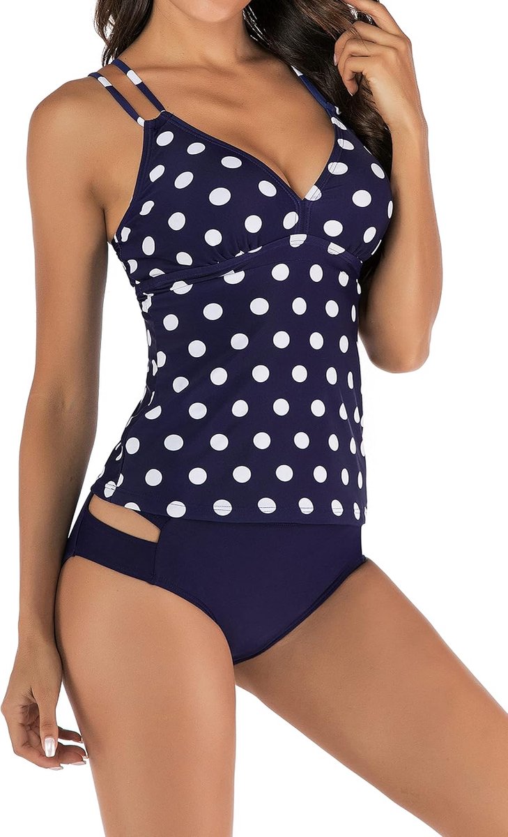 Tankini voor dames, push-up badpak, hoge taille, tweedelig, badmode, tankini, zwempak, strandmode, sportief gevoerd