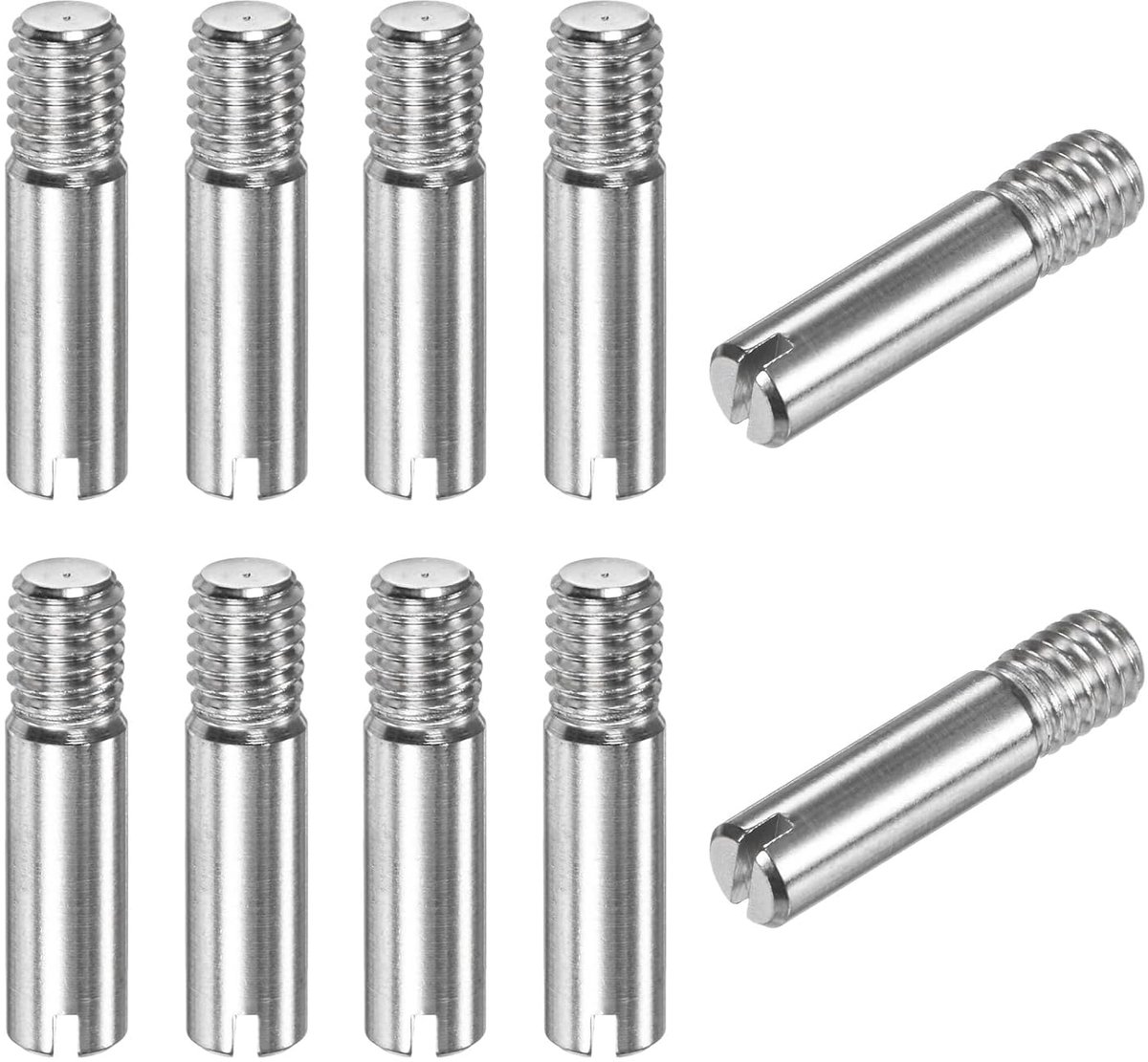 METERXITY 10 stuks 304 roestvrijstalen buitendraad cilinderstiften, Ø 6 x 25 mm, spantpennen, schroefdraadstiften, metalen stiften, bevestigingsstiften, voor meubels, knutselprojecten