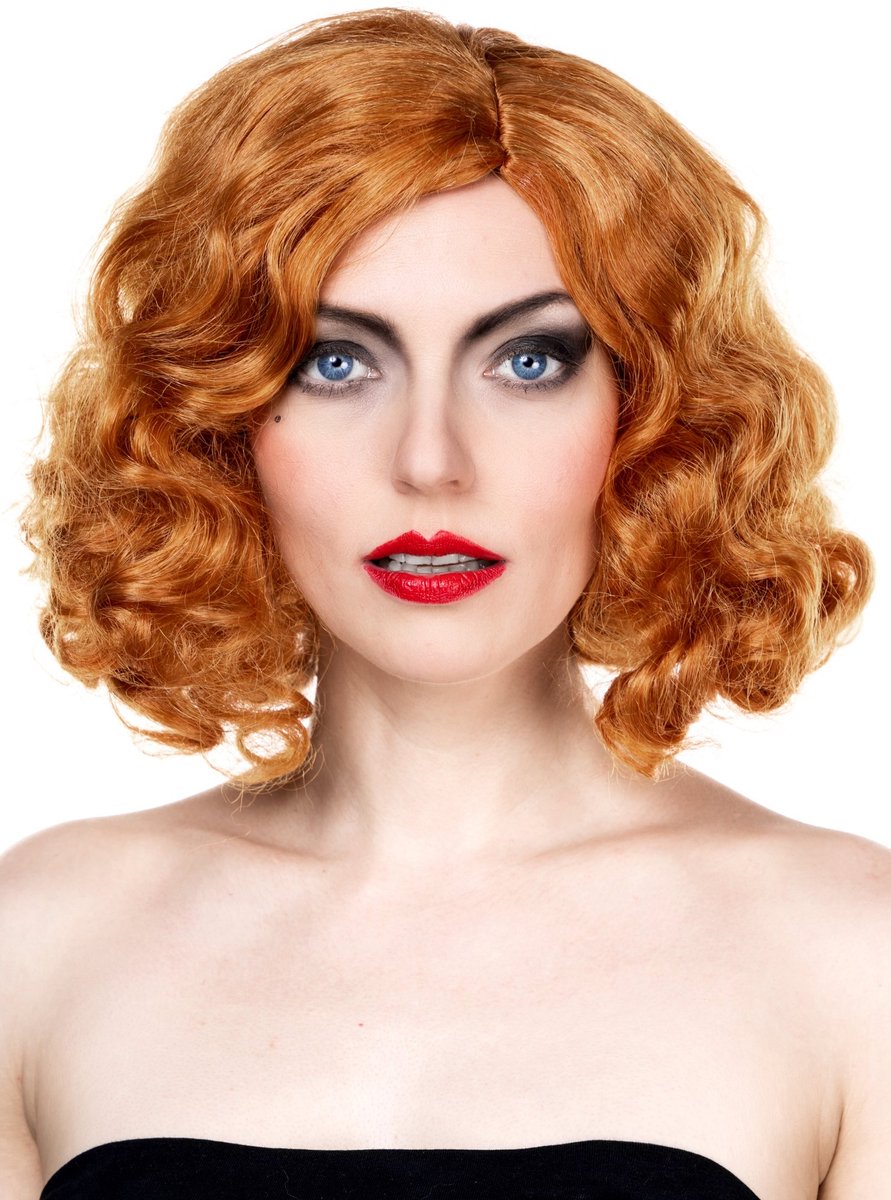 Korte krullenpruik oranje-rood